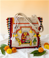 Orissa Pattachitra-Off-white-Canvas, Polly Cotton, Mdf Bord, Fibre Frame-The Story Of Chandua Tote Bag